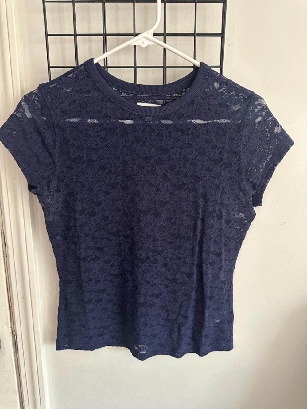 aerie Navy Lace Short Sleeve Crewneck Tee